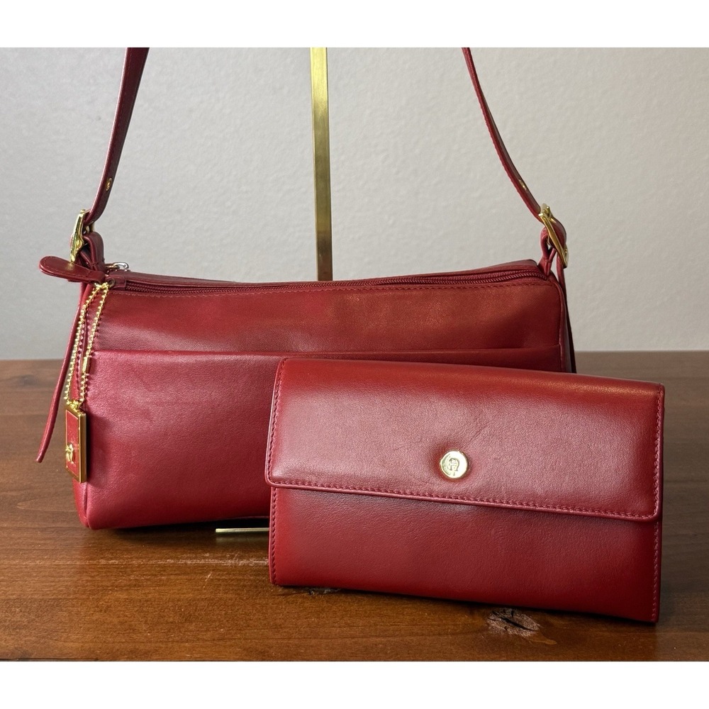 VTG 90s Etienne Aigner Crossbody Bag Womens Red Leather Crossbody Wallet Set